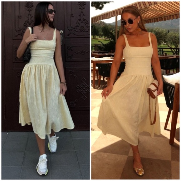 ZARA TEXTURED MIDI DRESS Yellow - Picture 7 of 7